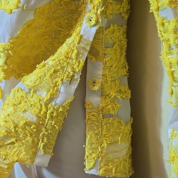 Self Portrait Yellow Floral Fil Coupe Asymetric Mesh Ruffled Top Off Shoulder - Picture 11 of 16